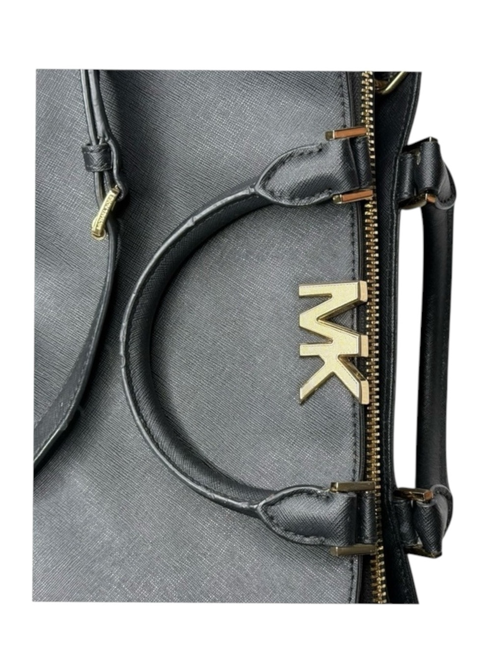 Michael Kors ✿ Florence Medium Saffiano Leather Satchel Handbag ✿ Black Gold MK - Picture 14 of 16